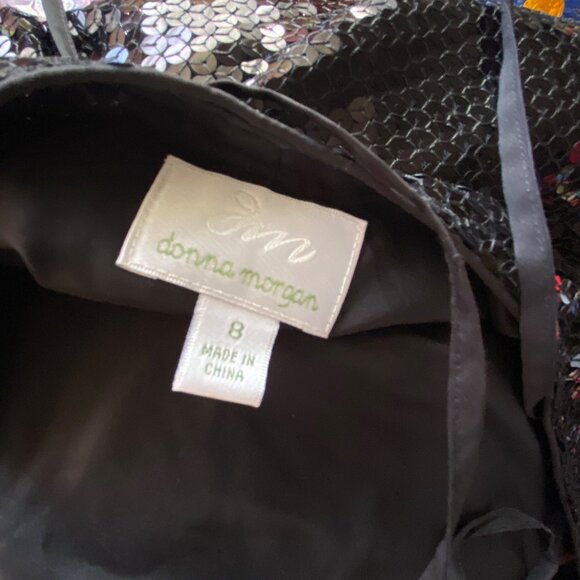 size‎ 8 dress Donna Morgan little black mini sequin scoop back cocktail party - Picture 5 of 8